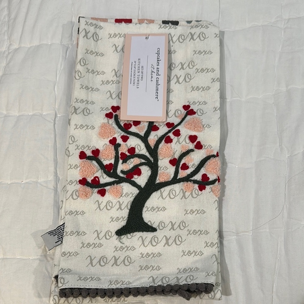Cupcakes & Cashmere Tree Design Kitchen Towel - Red, Black, Gray